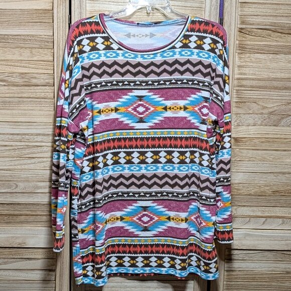 Bombom Colorful Geometric Pattern Long Sleeve Top Size Large - Picture 1 of 7